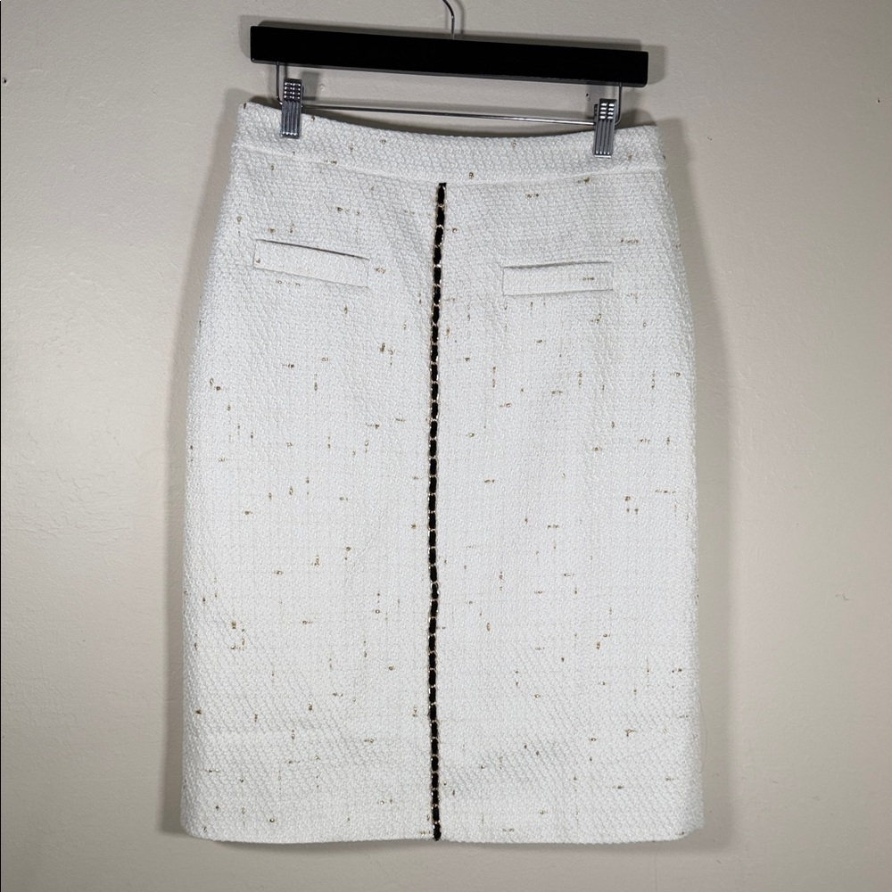 MOTF Ivory Tweed Pencil Skirt with Black Accents